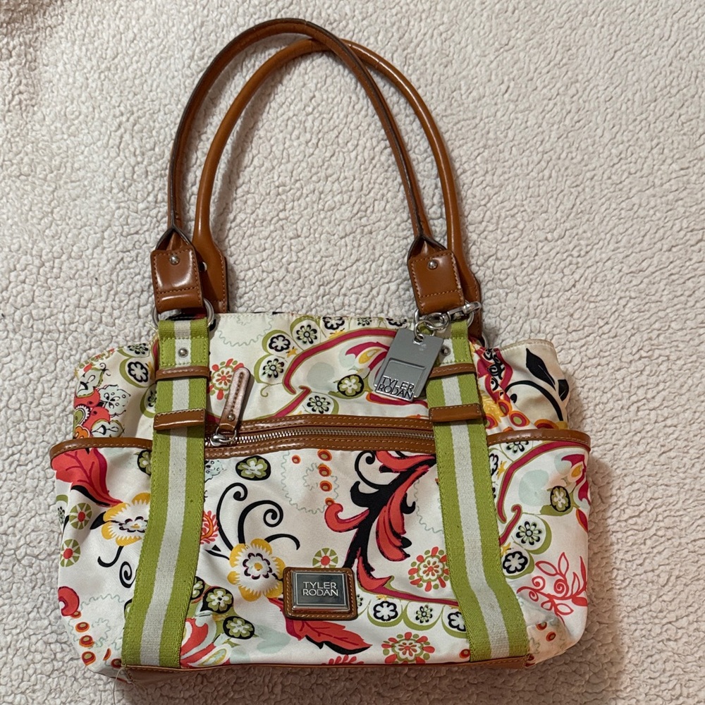 Tyler Rodan Floral Shoulder- Peach, Green, Brown, Yellow